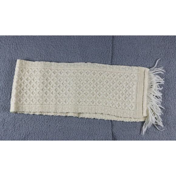Aran Crafts Wool Scarf Cream Fisherman Cable Knit Merino Chunky 48" Ireland - Picture 1 of 4